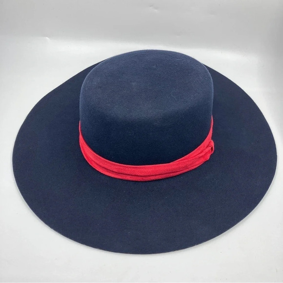 Anthropologie Wool Navy Blue Boater Wide Rim Floppy Hat Festival Boho - Picture 4 of 12